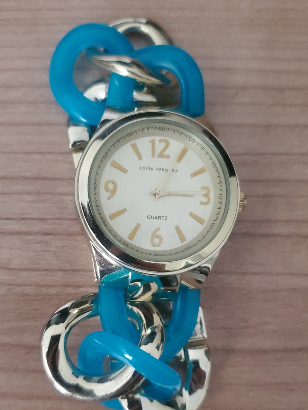 sofia by sofia vergara Silver and Turquoise Link Bracelet Watch - Picture 1 of 8